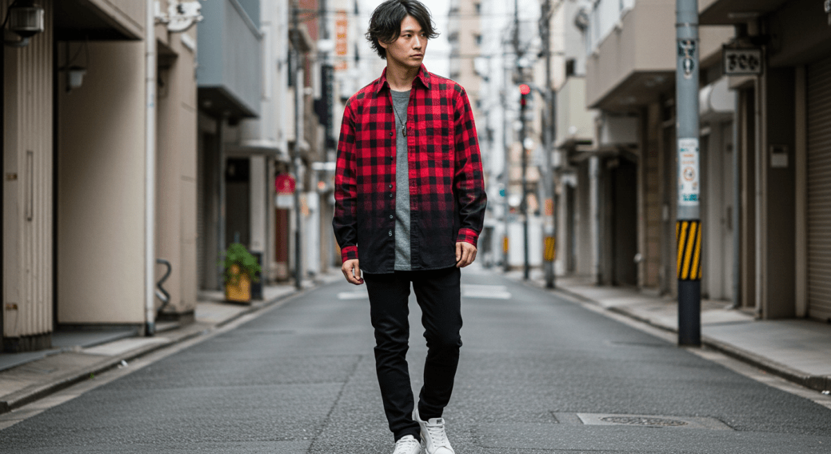 アメカジストリートコーデC-boyStyle【No196】オンブレチェックシャツ アメカジストリートコーデC-boyStyle【No196】オンブレチェック