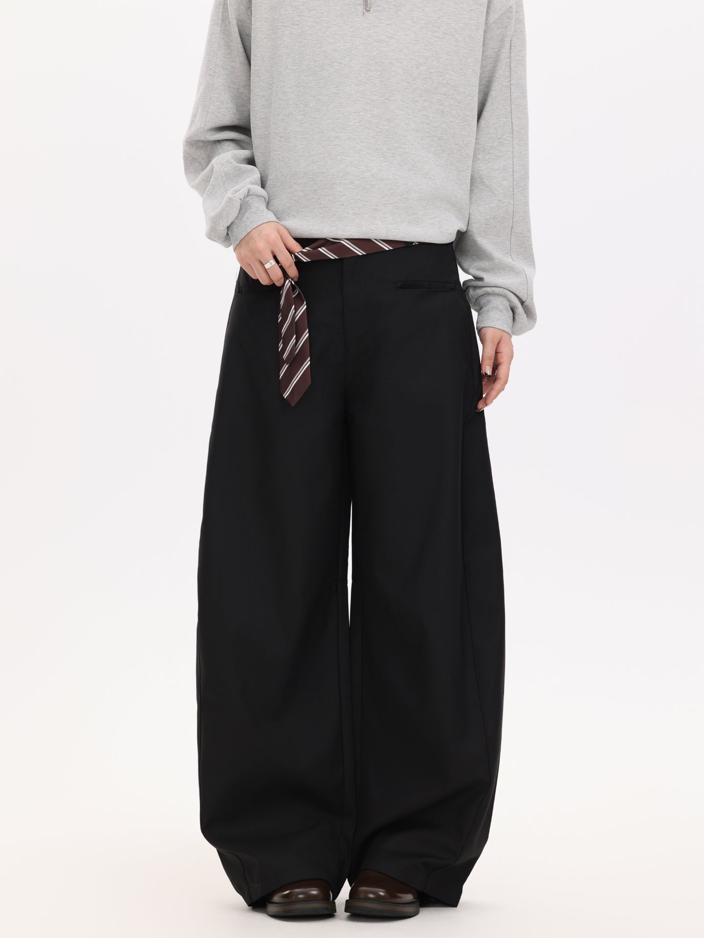 ネクタイ付きカーブワイドスラックスパンツ N5766