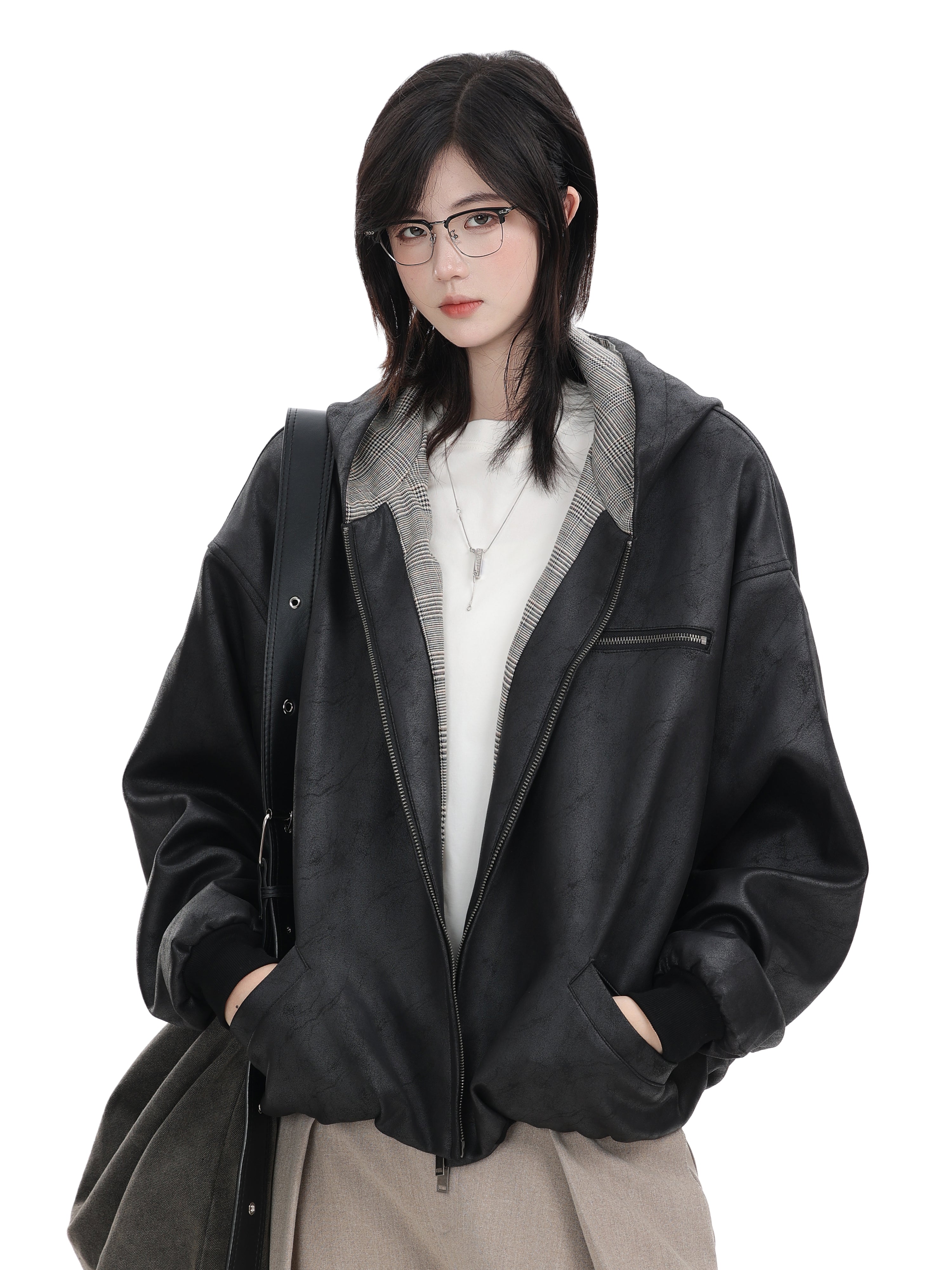 ビッグシルエットフェイクレザーパーカー N5922
