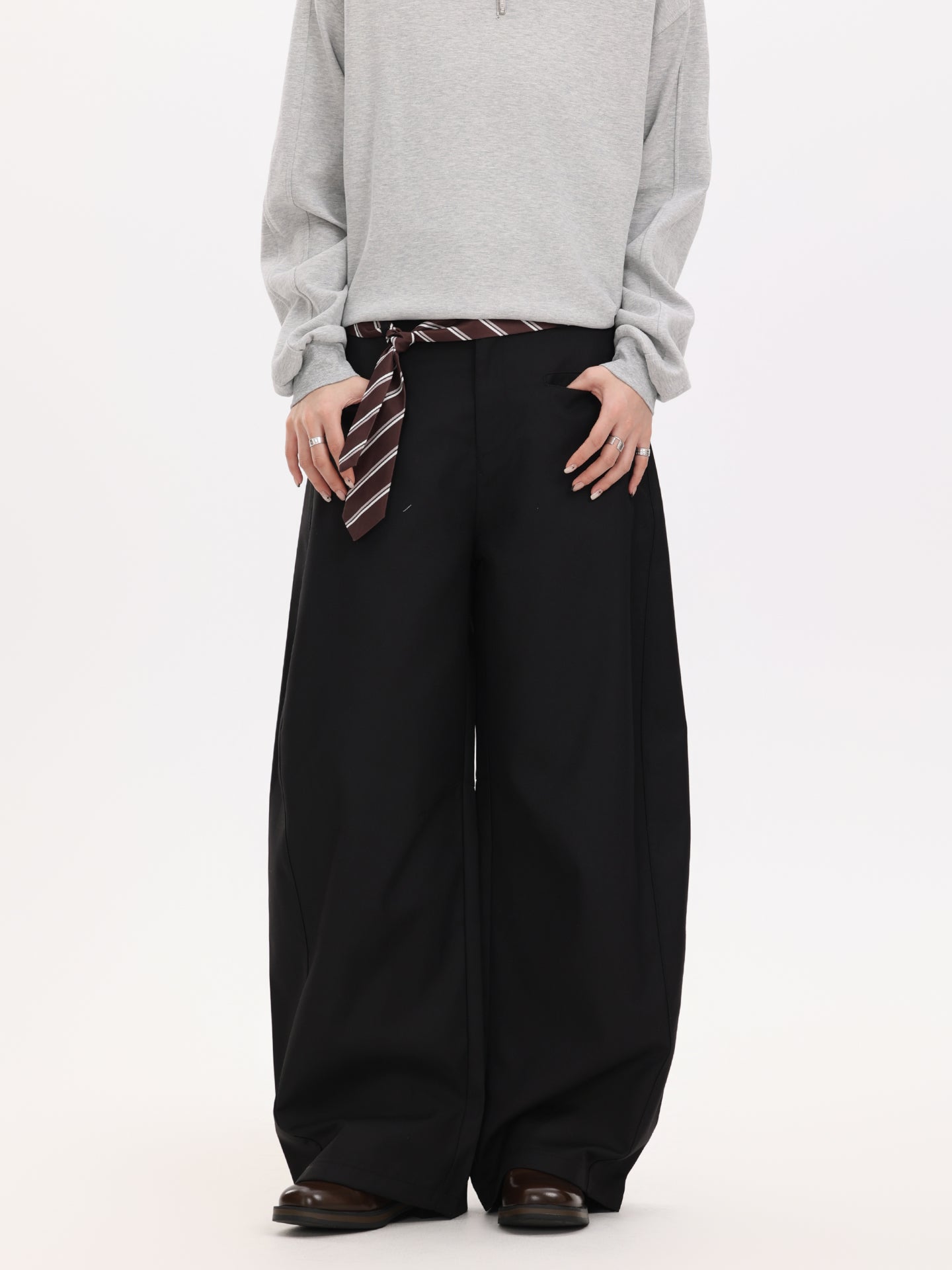 ネクタイ付きカーブワイドスラックスパンツ N5766