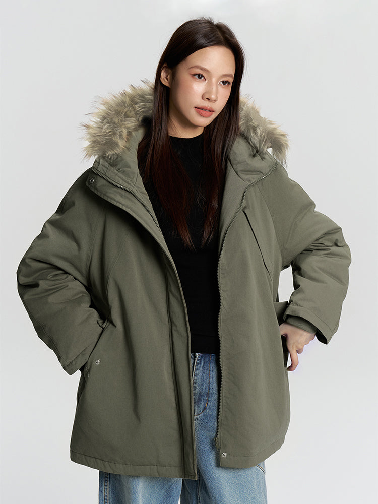 ボアトリム・フーデッド・ミドル丈パファージャケット N6231