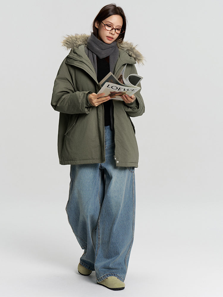 ボアトリム・フーデッド・ミドル丈パファージャケット N6231