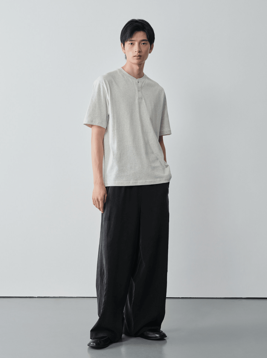 コットン100% ヘンリーネック リラックスTシャツ N7045 - ファッション通販NNine(ナイン)