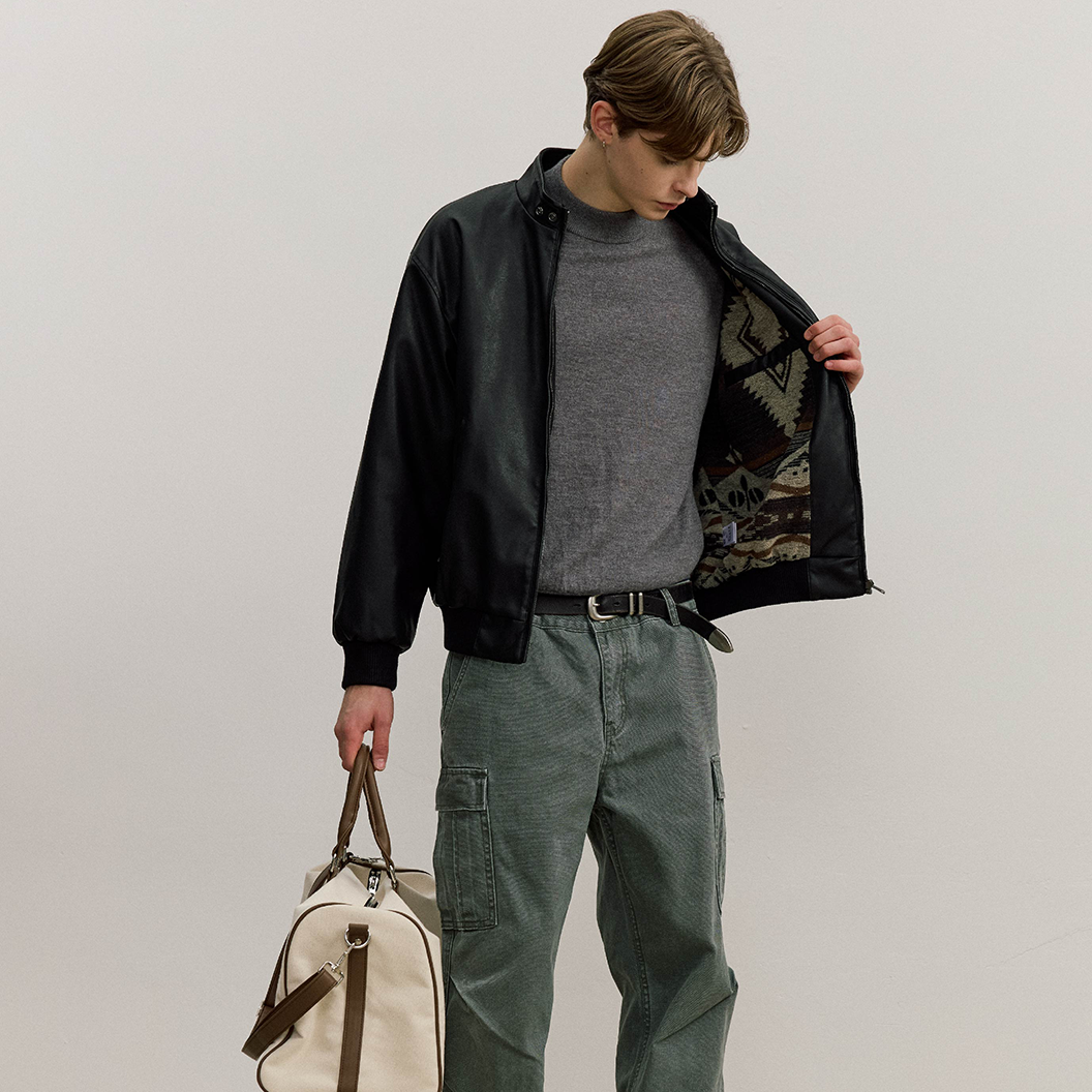 ウールライニング・スタンドカラー・PUレザージャケット N6147