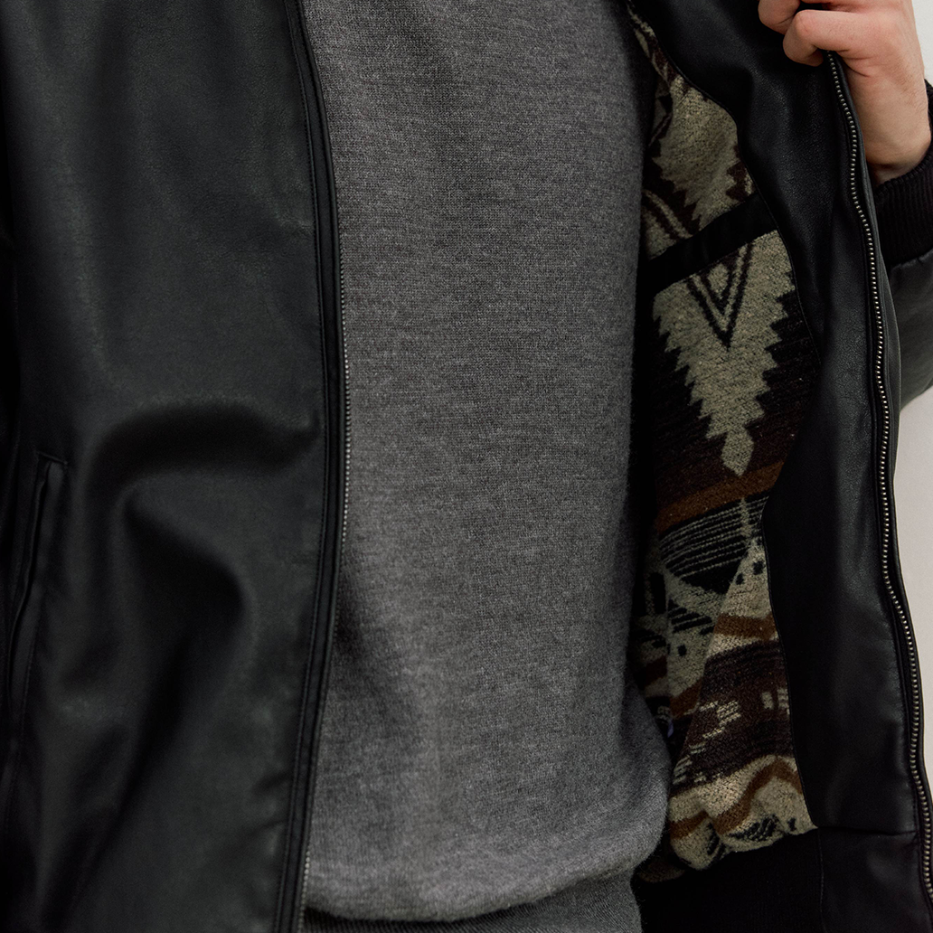 ウールライニング・スタンドカラー・PUレザージャケット N6147