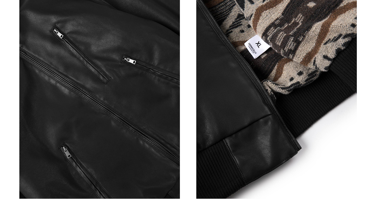 ウールライニング・スタンドカラー・PUレザージャケット N6147