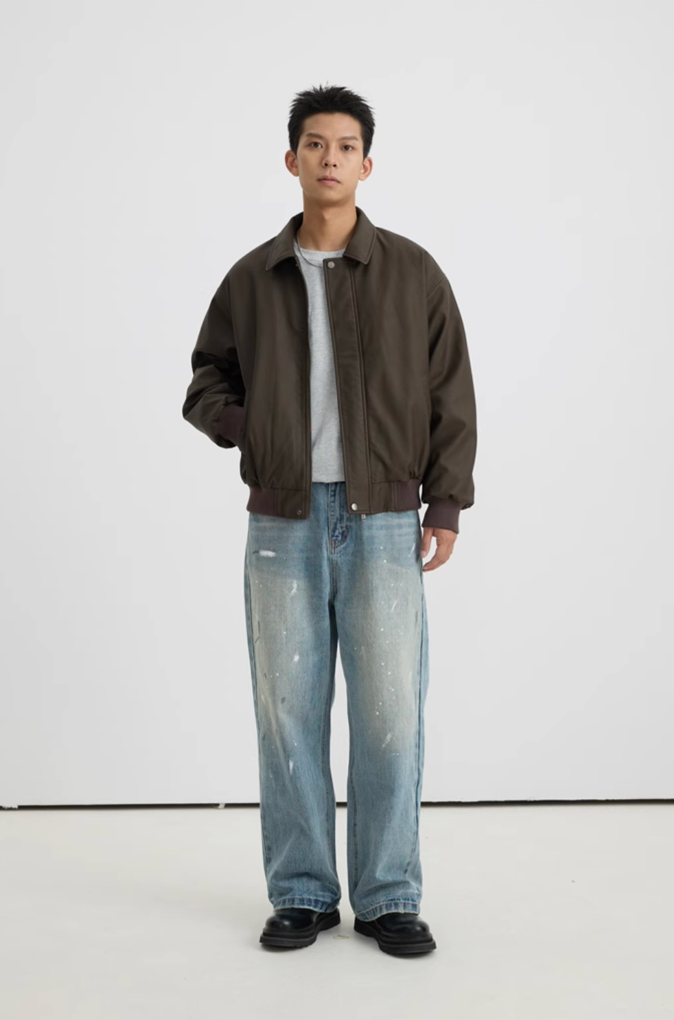 Retro sherpa PU leather jacket N4416