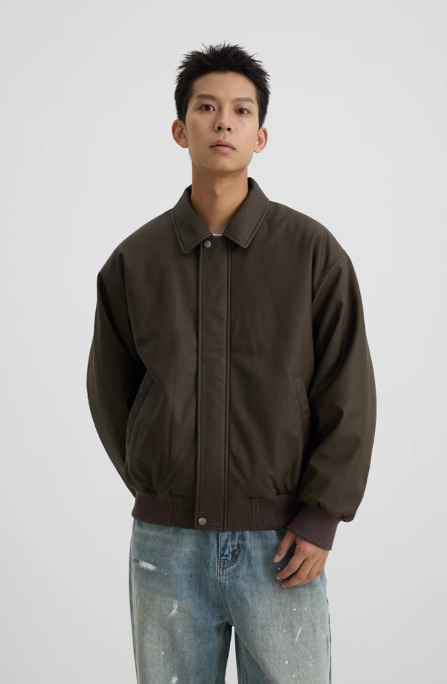 Retro sherpa PU leather jacket N4416