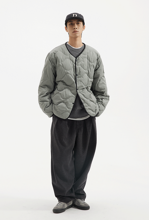 Reversible collarless quilted down jacket N4800