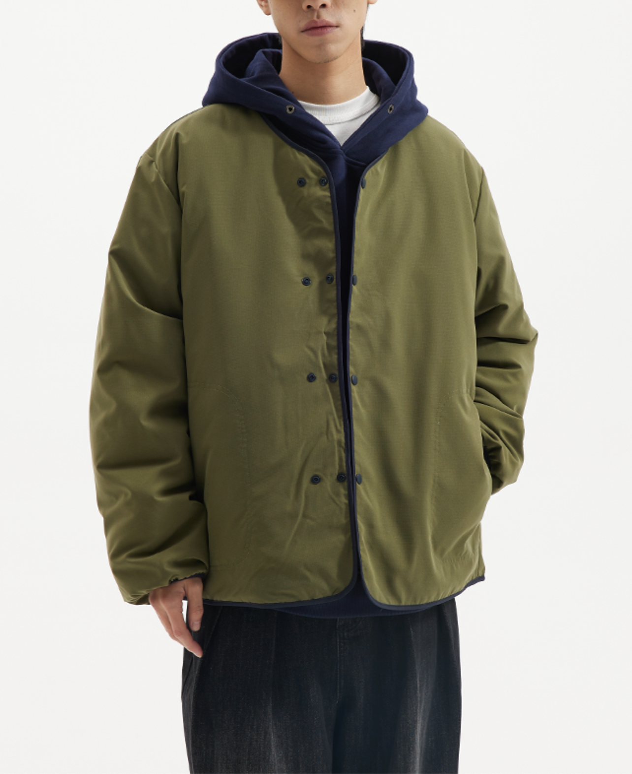 Reversible collarless quilted down jacket N4800