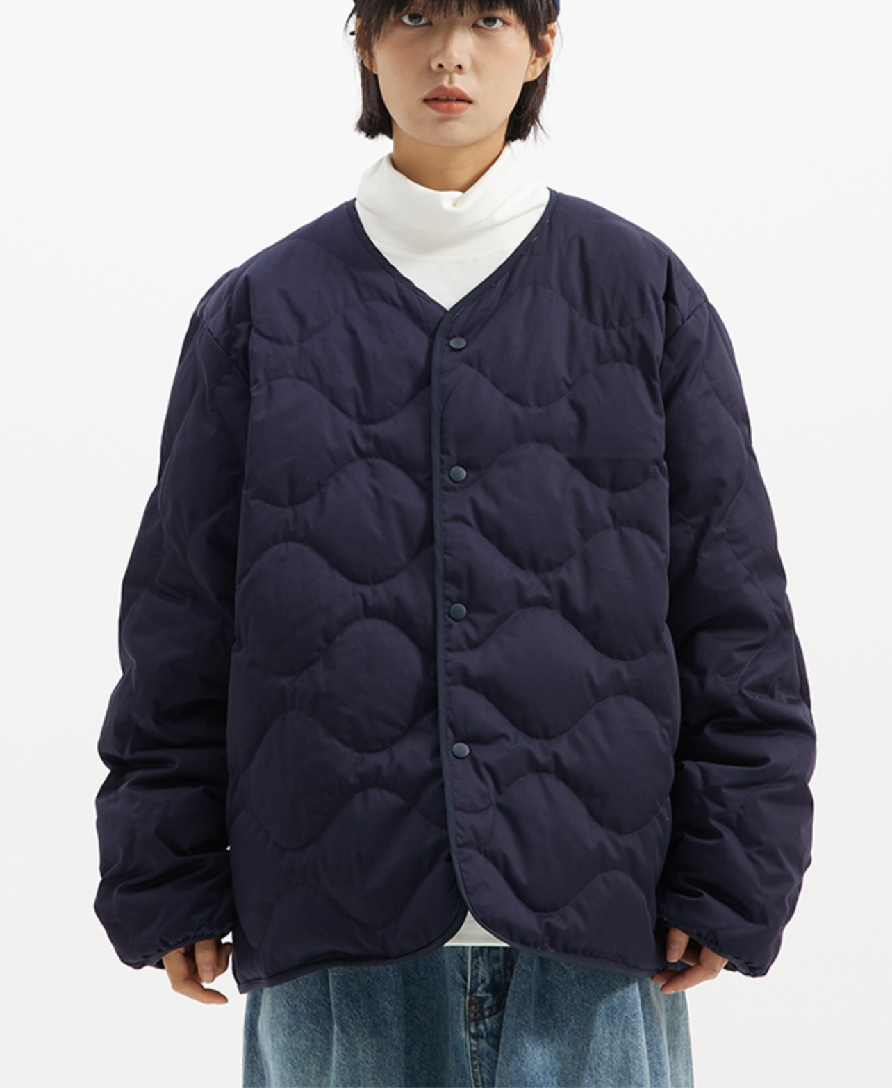 Reversible collarless quilted down jacket N4800