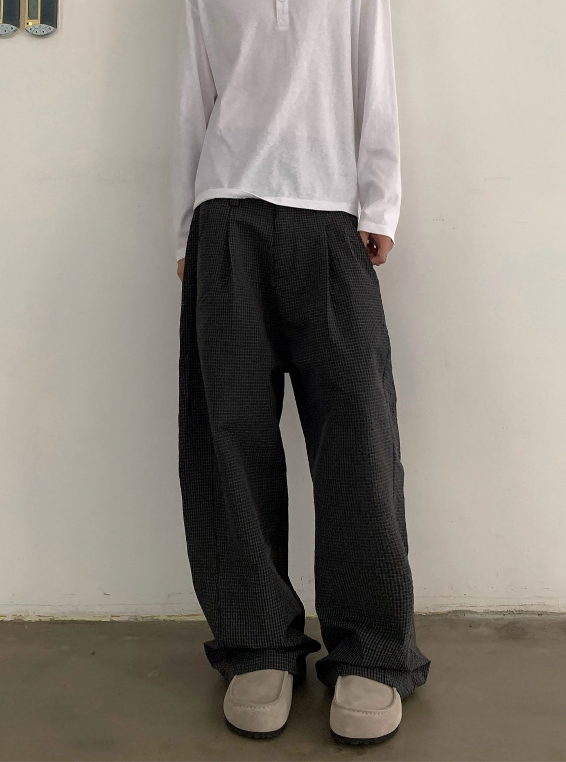 クリンクル加工・チェック柄カーブパンツ N5671