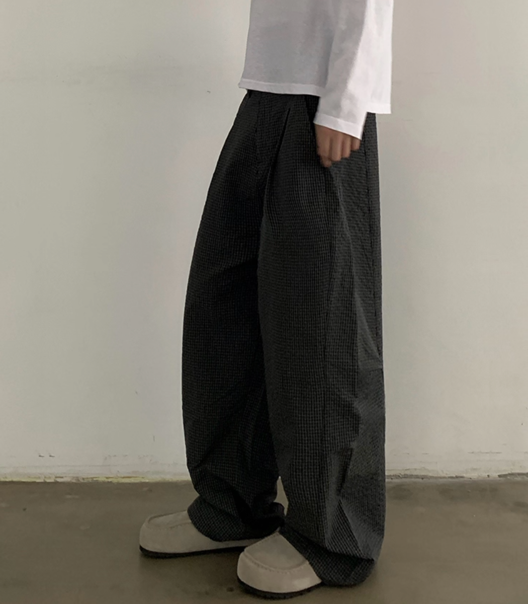 クリンクル加工・チェック柄カーブパンツ N5671