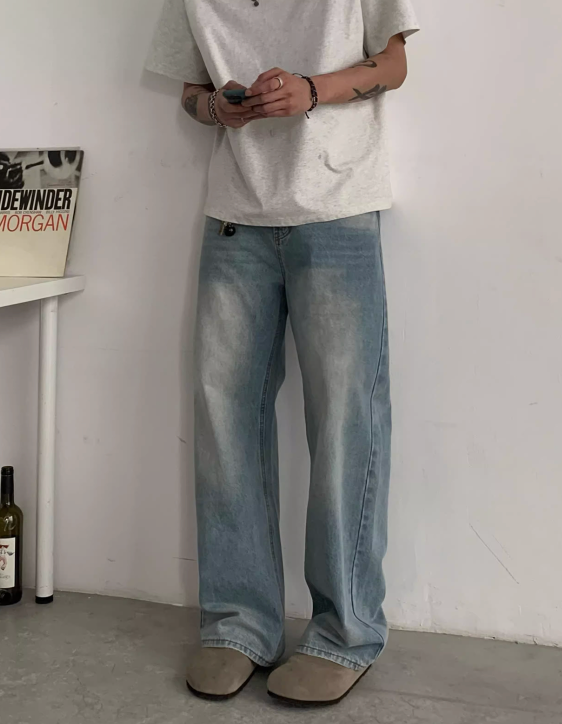 まちお ヴィンテージウォッシュ・ライトブルーストレートデニム N5666