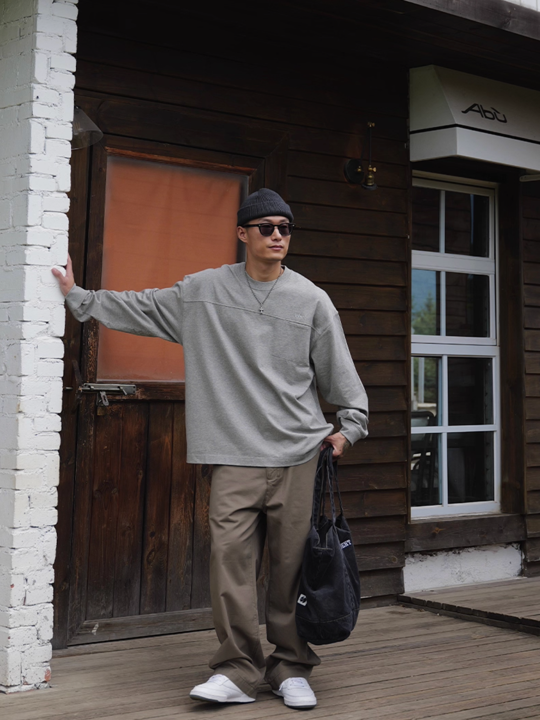 コットン刺繍ポケット ルーズロングTシャツ N5743