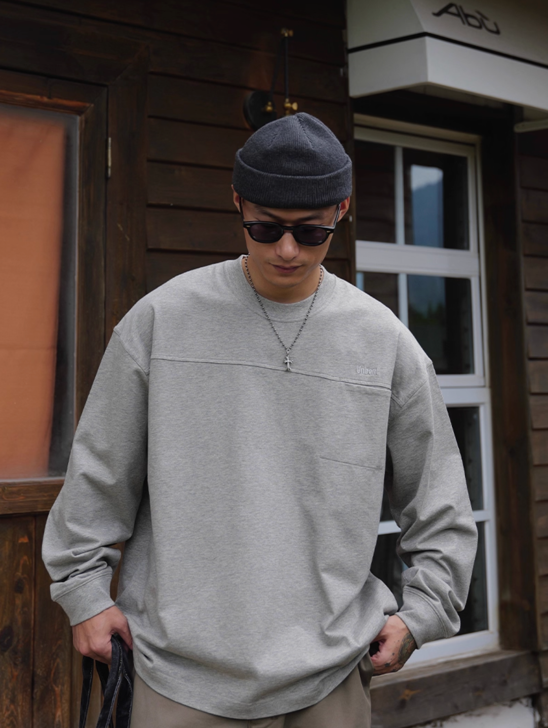 コットン刺繍ポケット ルーズロングTシャツ N5743