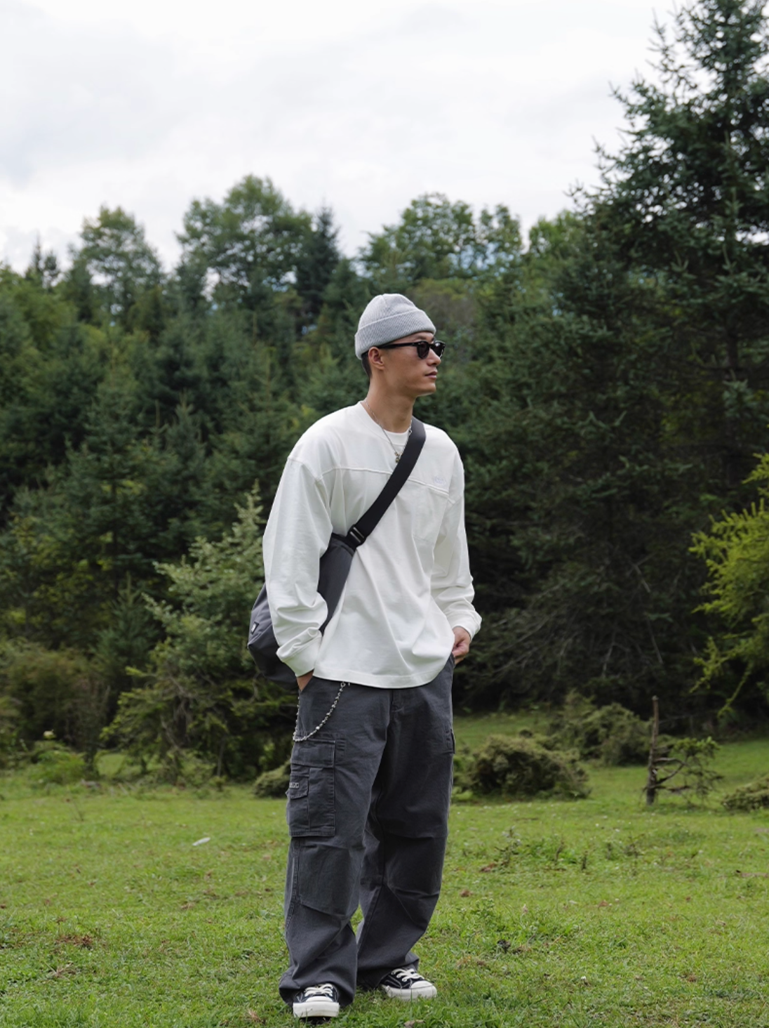 コットン刺繍ポケット ルーズロングTシャツ N5743