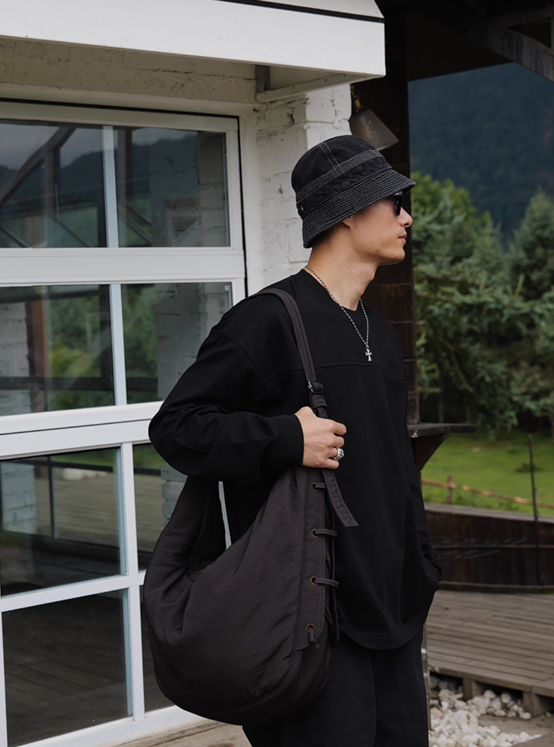 コットン刺繍ポケット ルーズロングTシャツ N5743