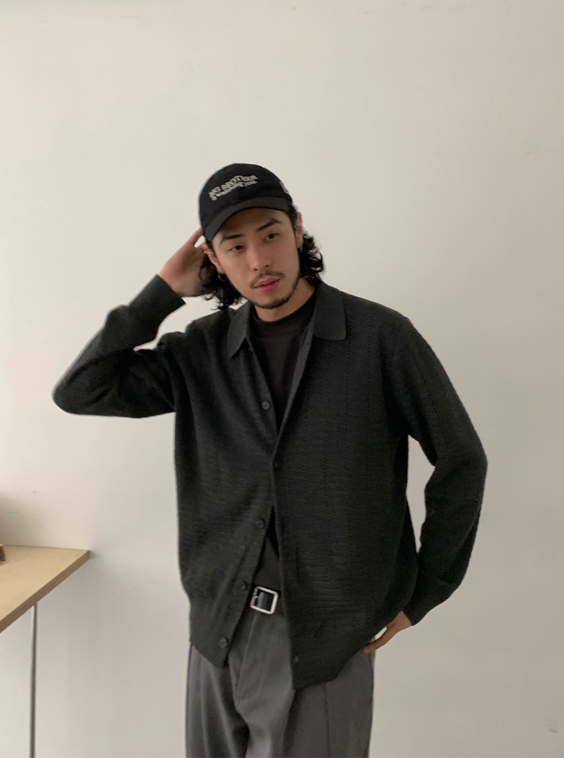 モヘアカーディガン　古着　黒 古着 70年代 Jockey モヘア混 アクリルニットカーディガン