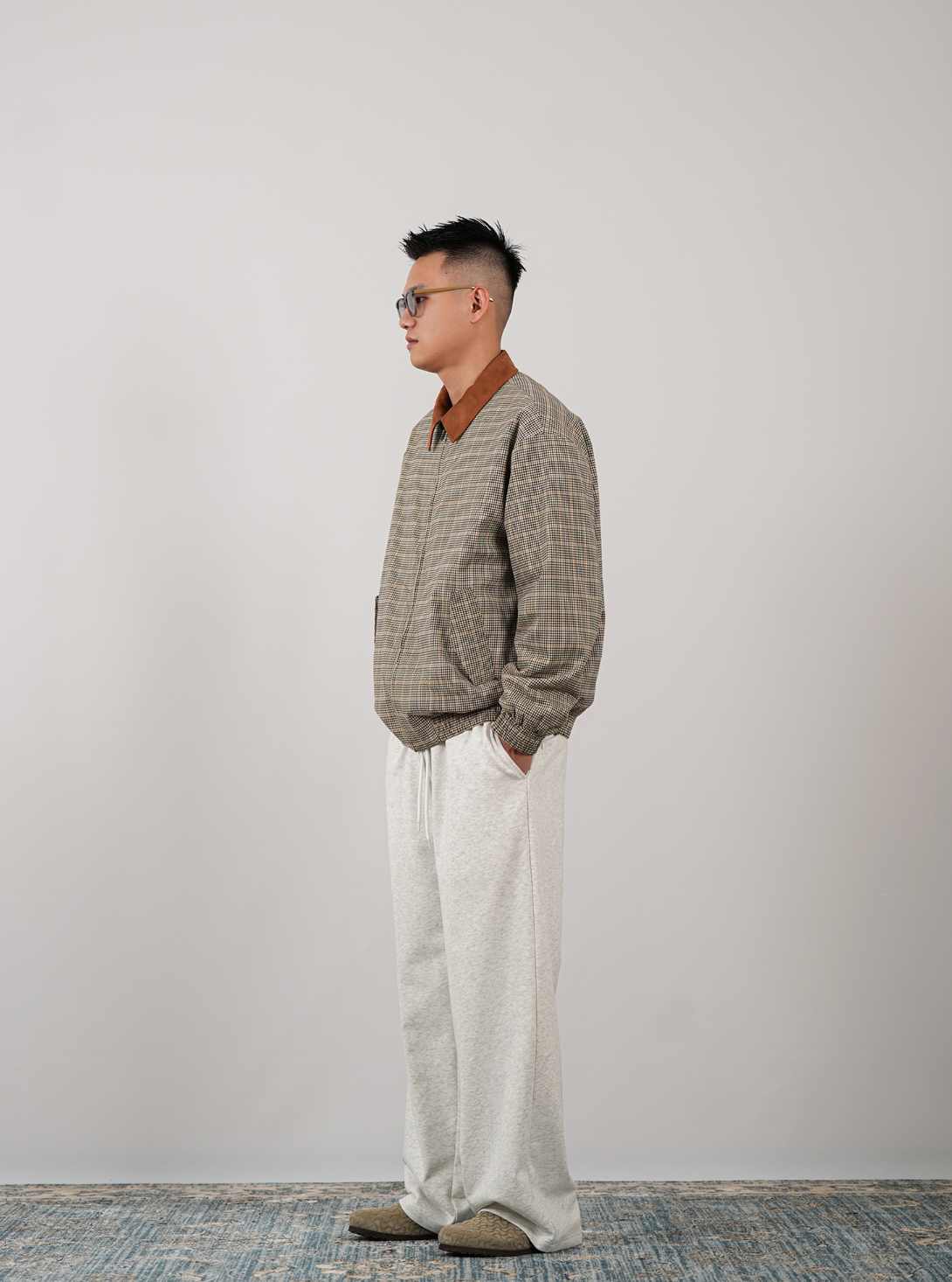 スエード襟・ミンクタッチニット・ハリントン N6105