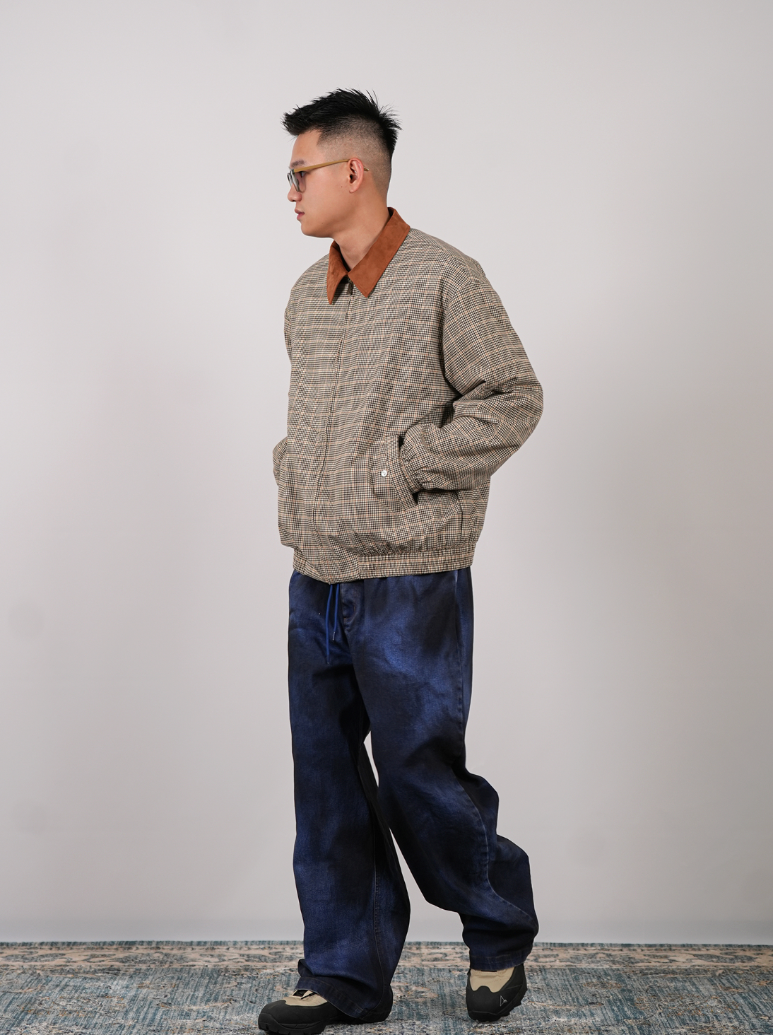 スエード襟・ミンクタッチニット・ハリントン N6105