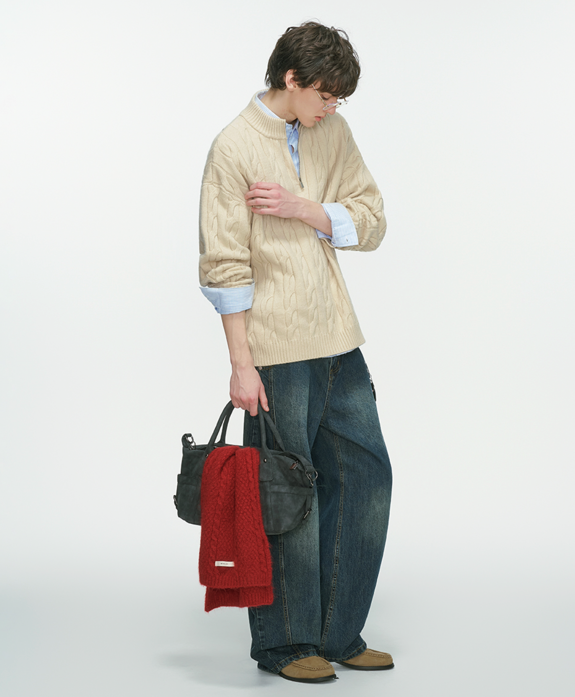 アランパターン・Vネックジップ・ニット N6107