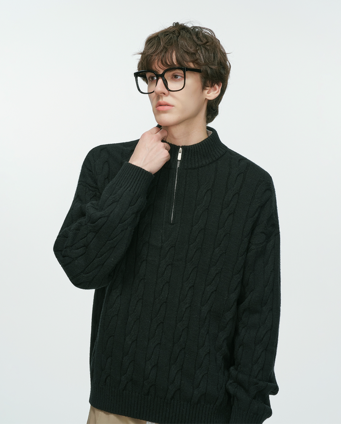 アランパターン・Vネックジップ・ニット N6107