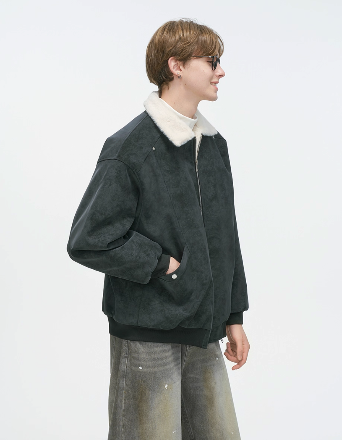 ボアカラー・フェイクスエード・パデッドブルゾン N6114