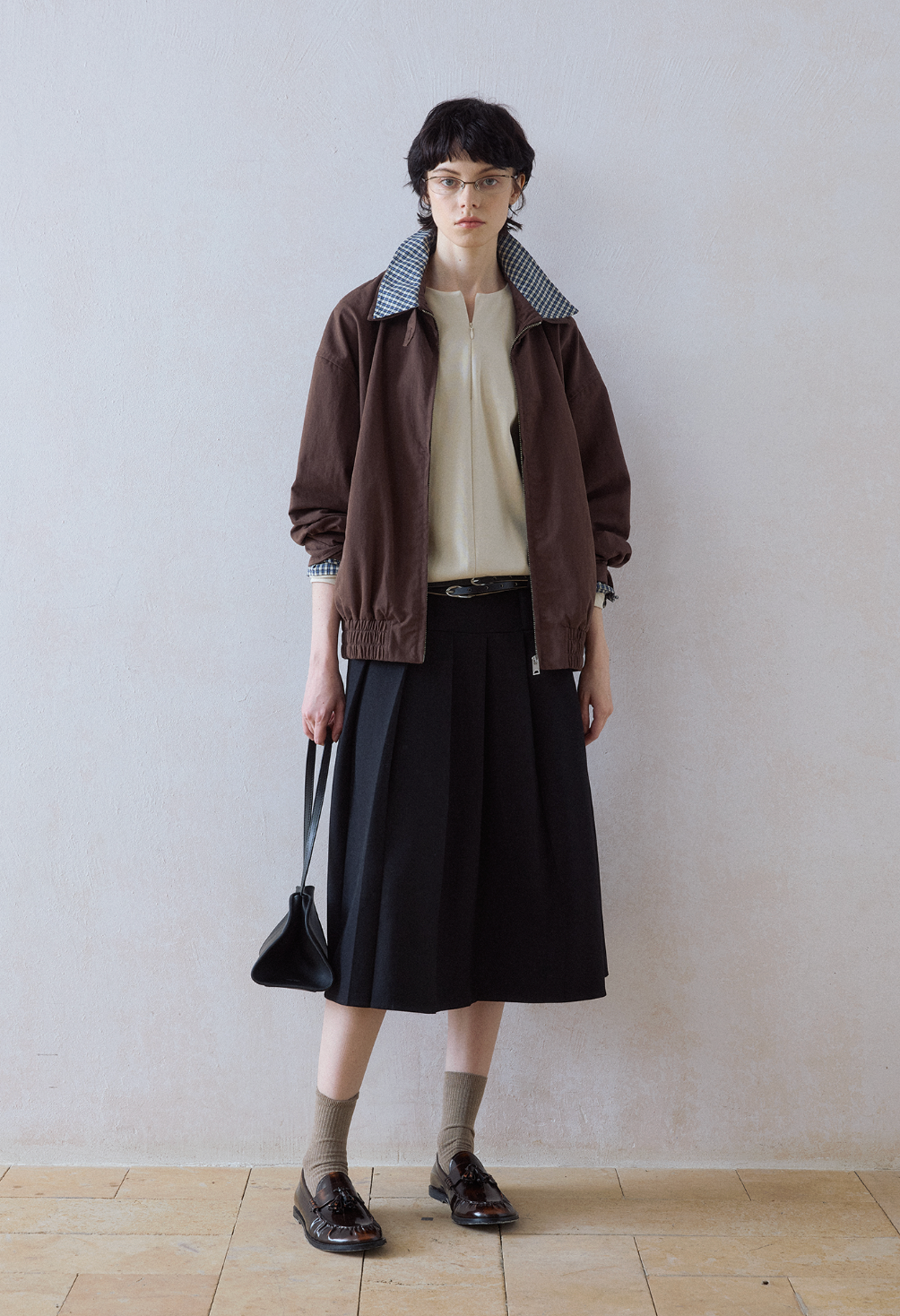 テンセルドレープ・チェックドッキング・ハリントンジャケット N6159