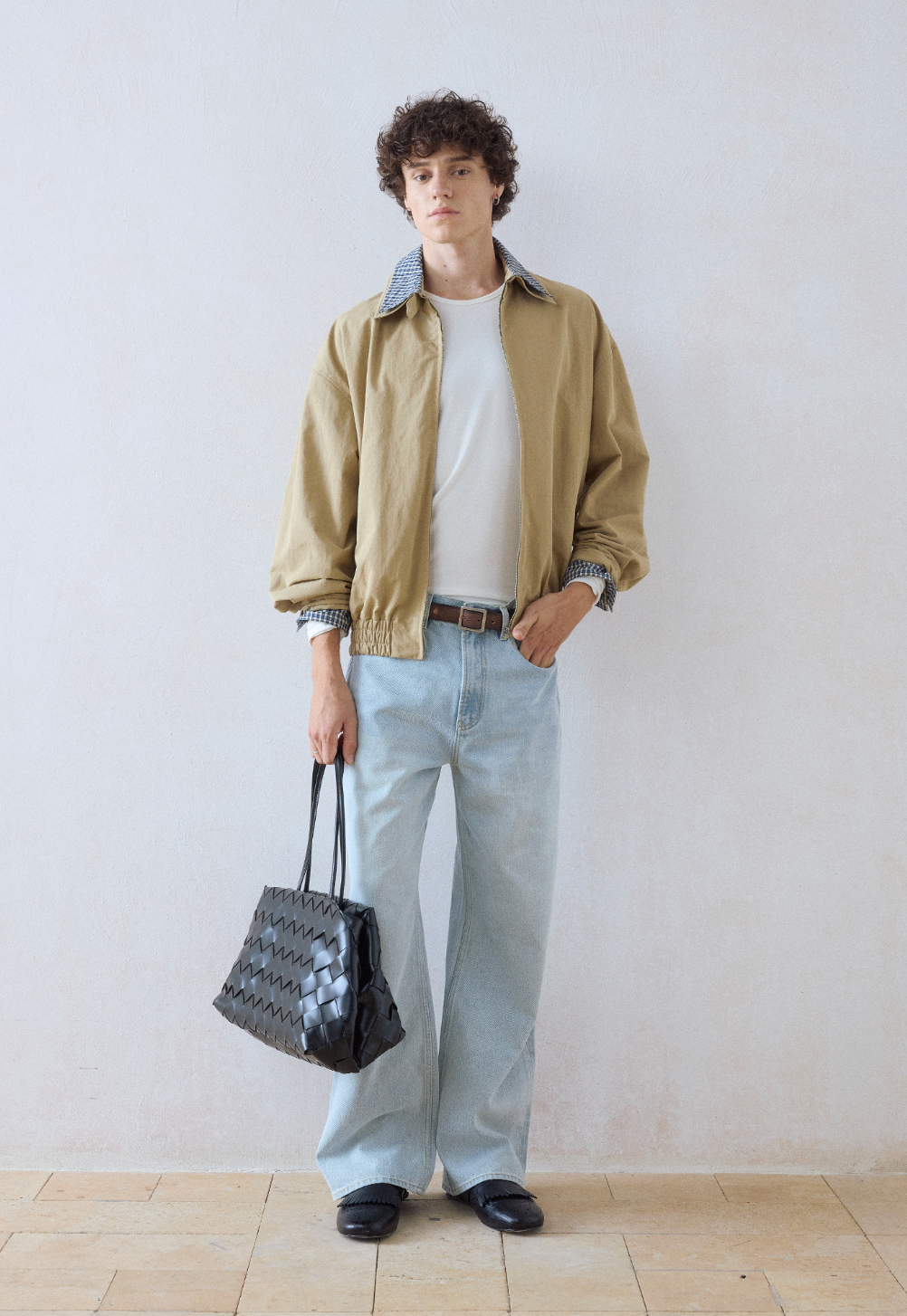 テンセルドレープ・チェックドッキング・ハリントンジャケット N6159