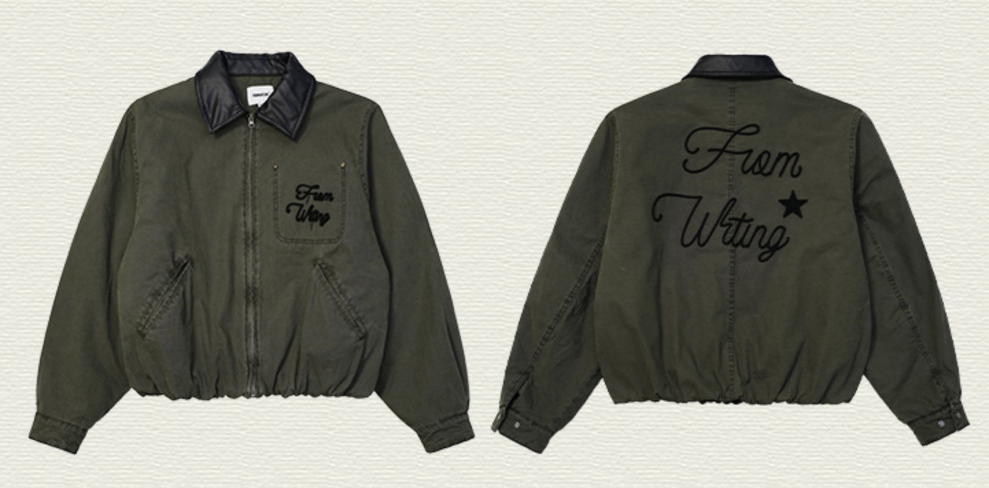 レザー襟ウォッシュドコットン・中綿ショートジャケット N6165