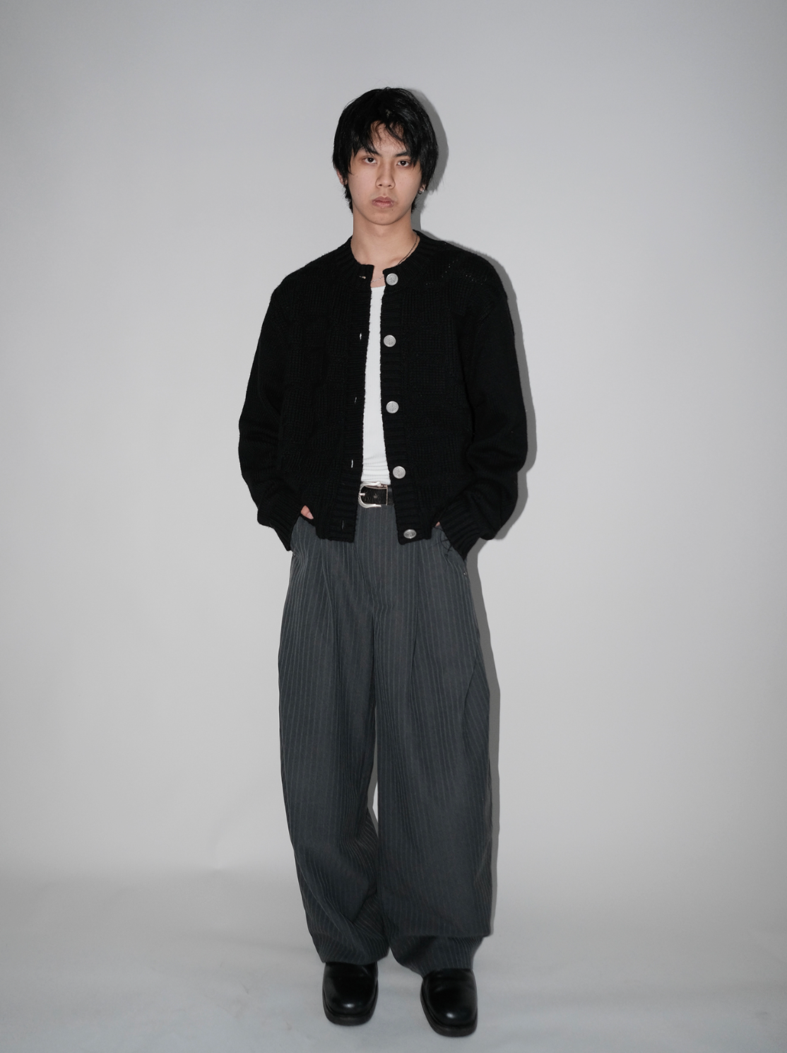 コンチョボタン・ウールブレンド・ジャカードカーディガン N6168