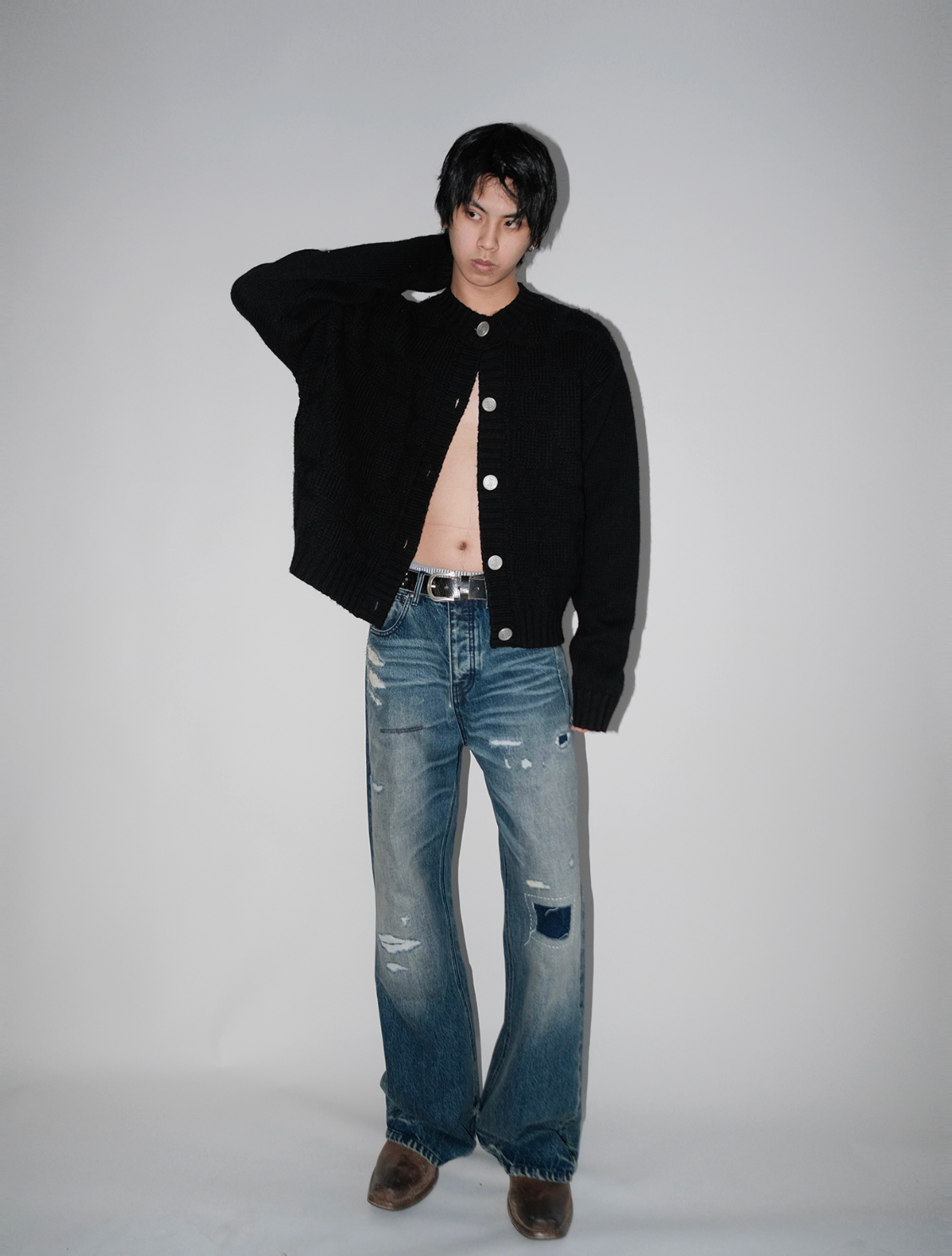 コンチョボタン・ウールブレンド・ジャカードカーディガン N6168