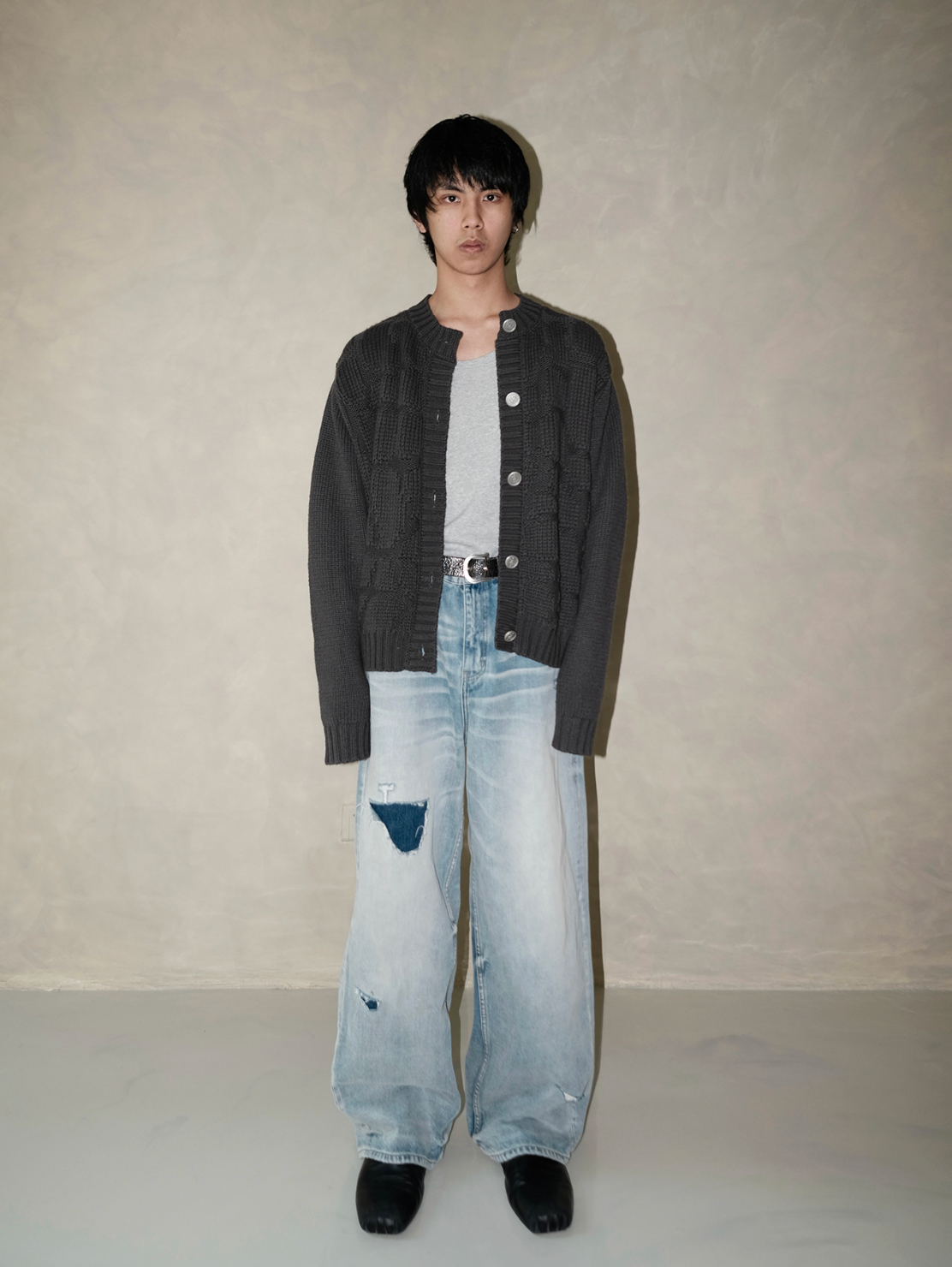 コンチョボタン・ウールブレンド・ジャカードカーディガン N6168