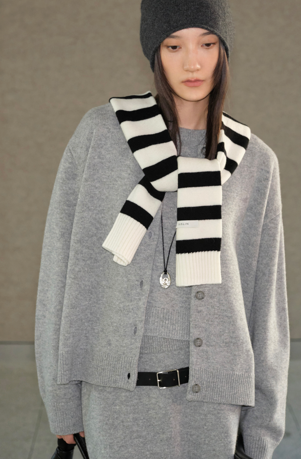 90/10カシミヤウール・ダブルレイヤー・ストライプマフラー N6171