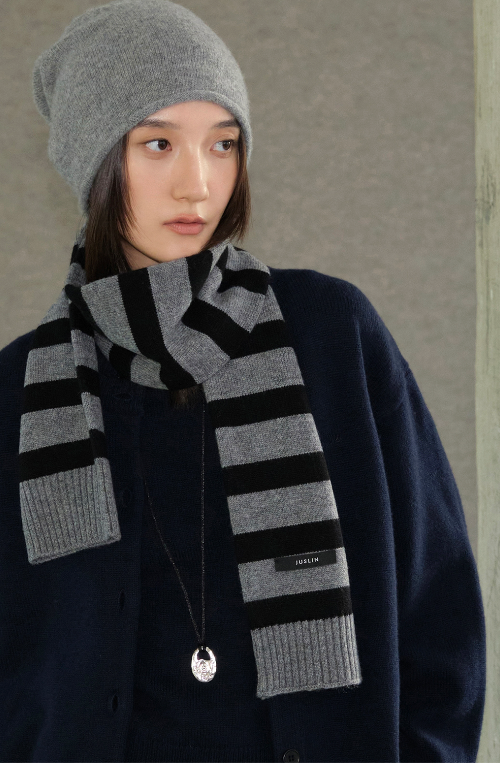 90/10カシミヤウール・ダブルレイヤー・ストライプマフラー N6171