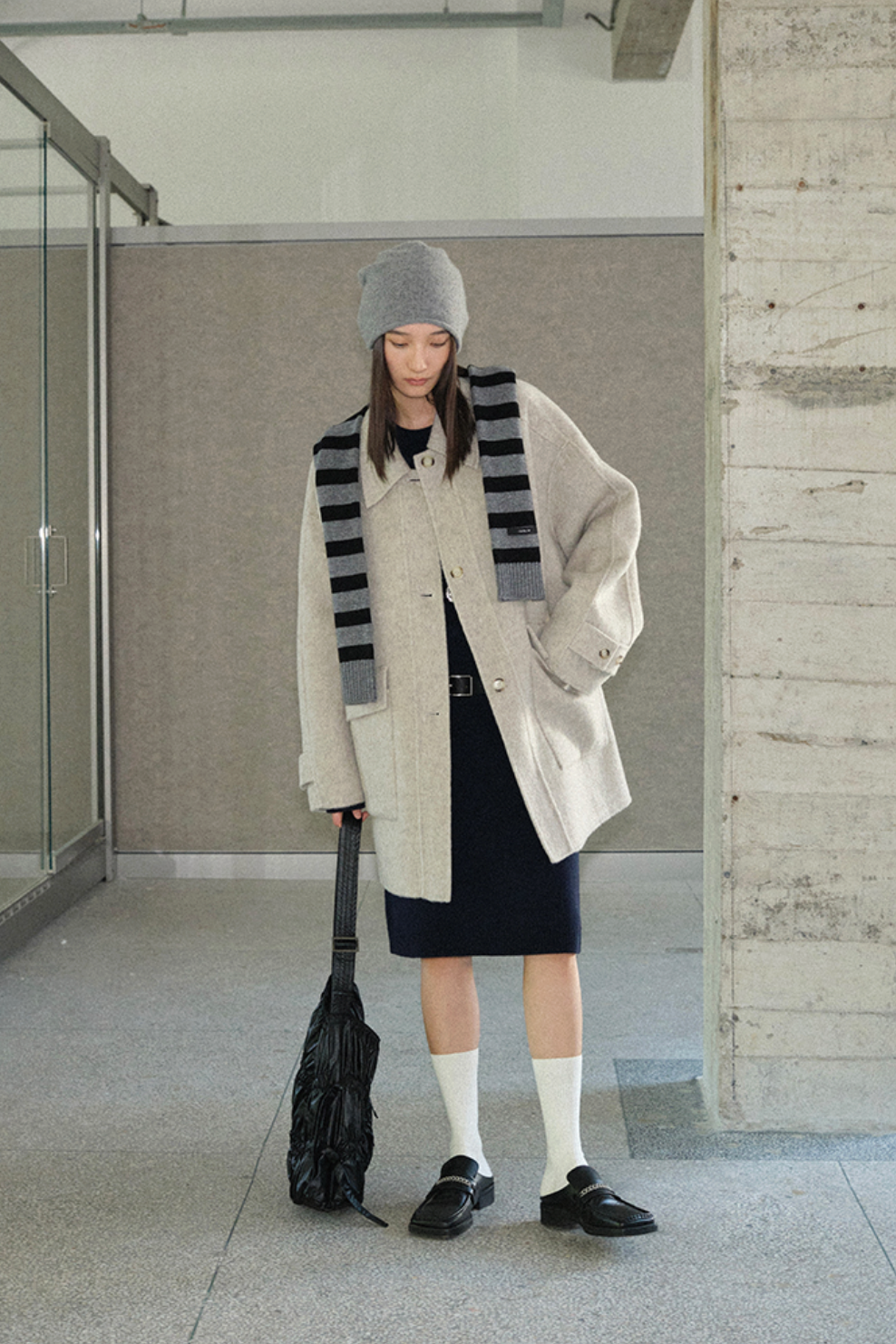 90/10カシミヤウール・ダブルレイヤー・ストライプマフラー N6171