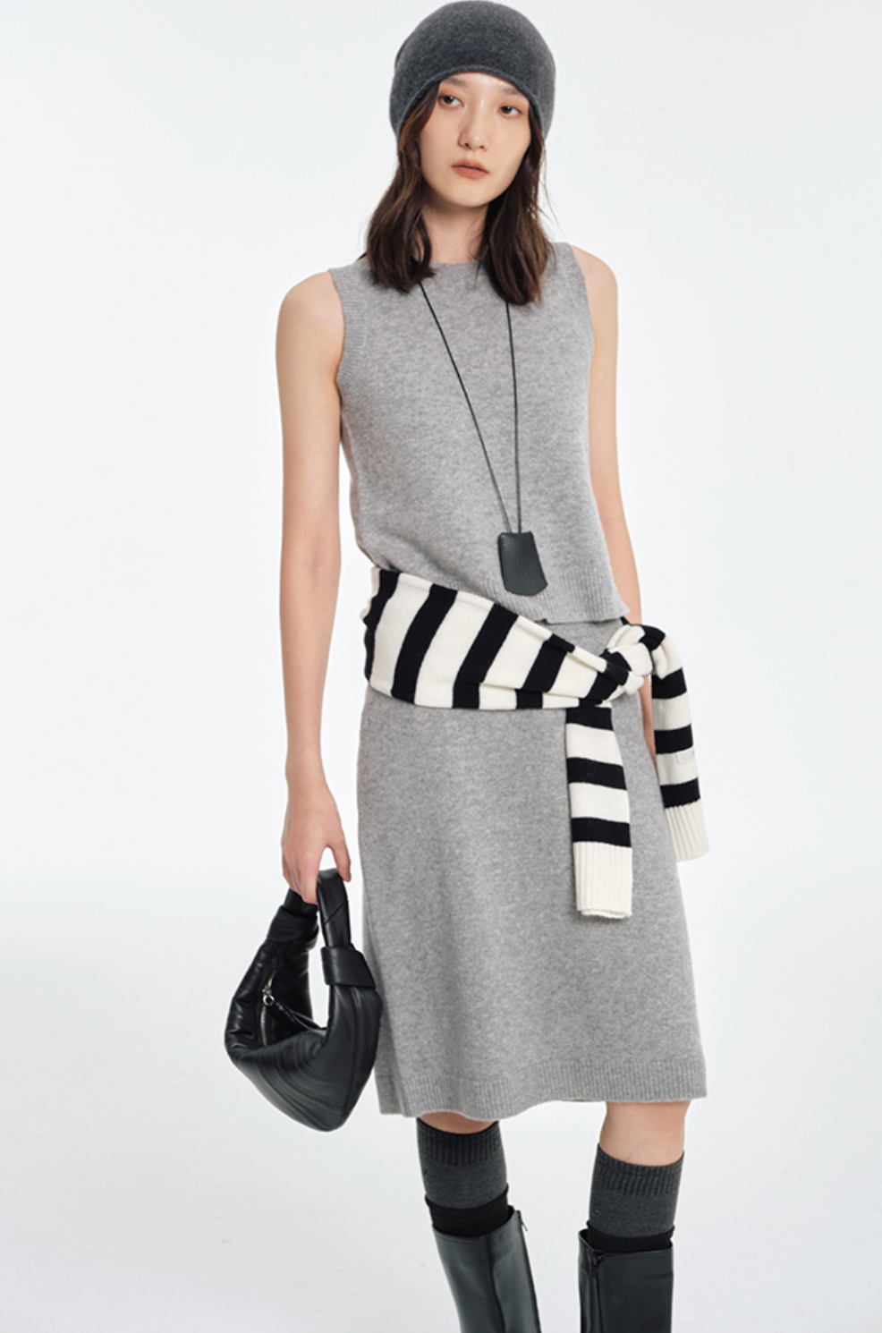 90/10カシミヤウール・ダブルレイヤー・ストライプマフラー N6171