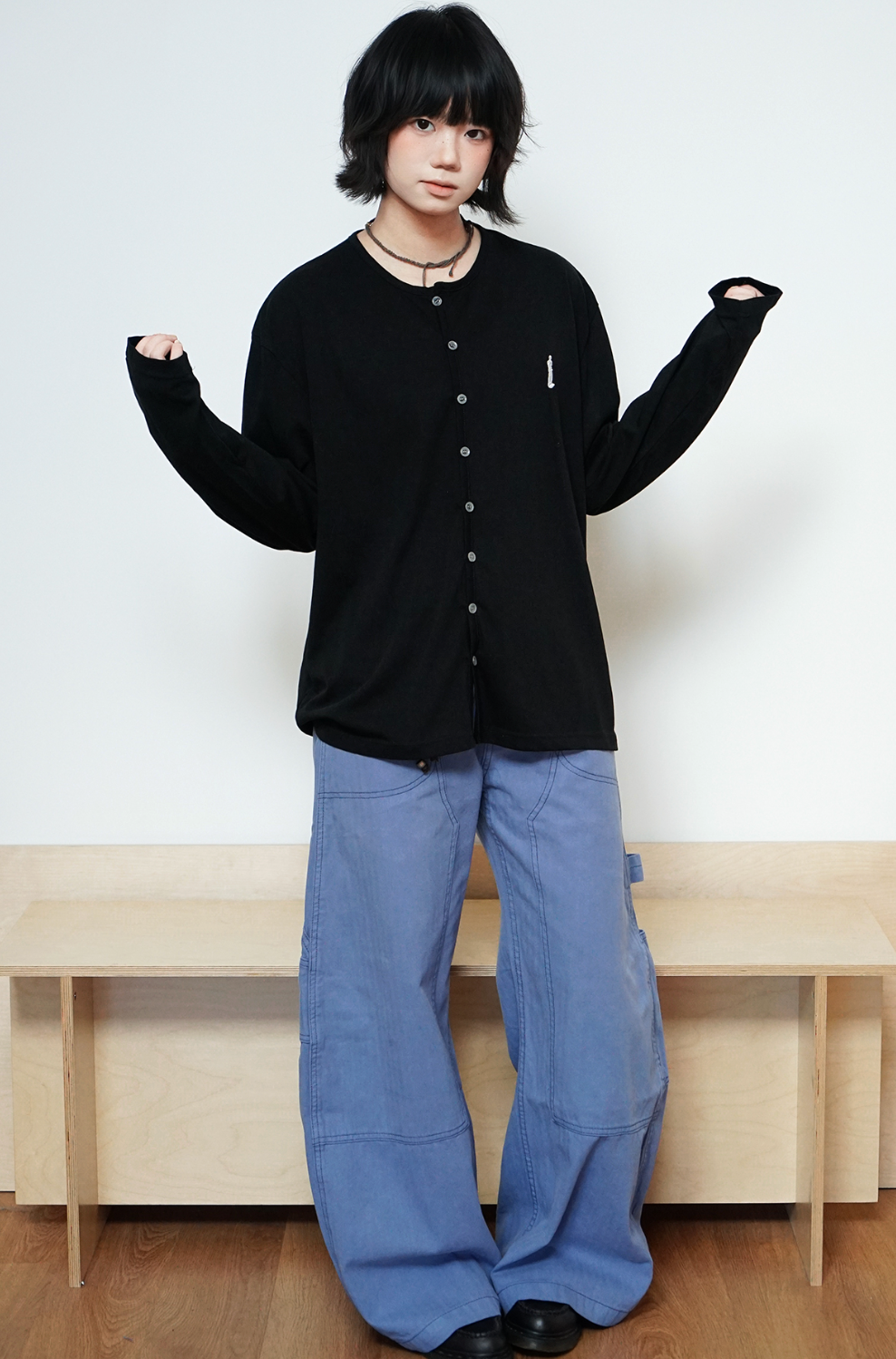 フレンチブルー・3Dカーブ・ワイドレッグデニム N6191