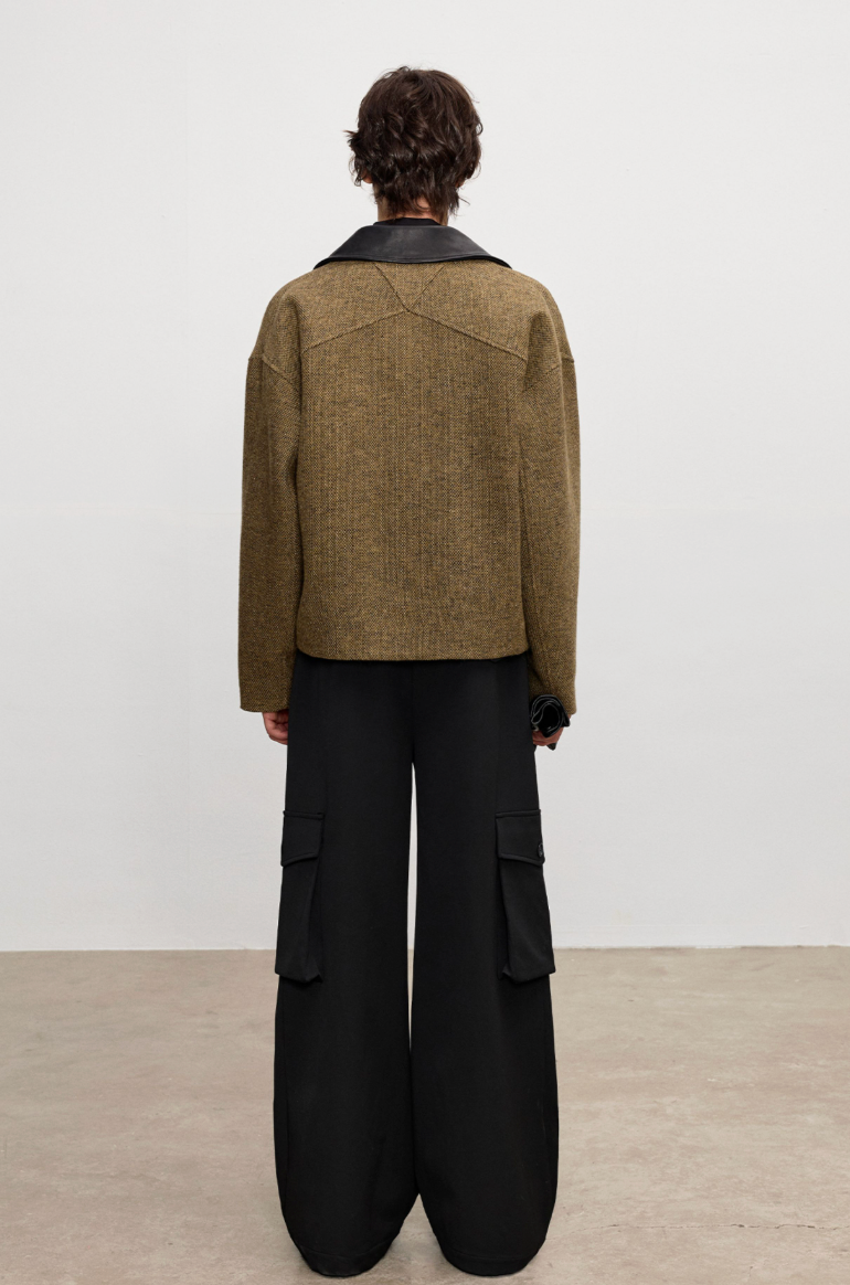 ラムレザーカラー・ドネガルツイードクロップドジャケット N6194