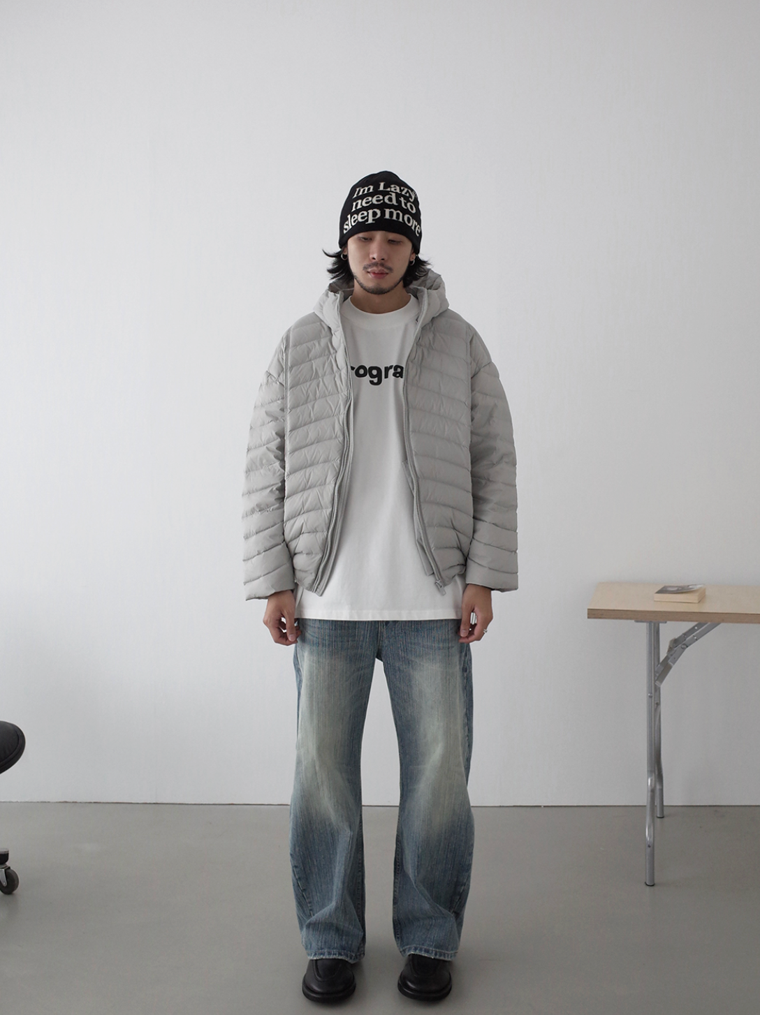 ヘリンボーン・90%ホワイトダックダウン・パファージャケット N6195