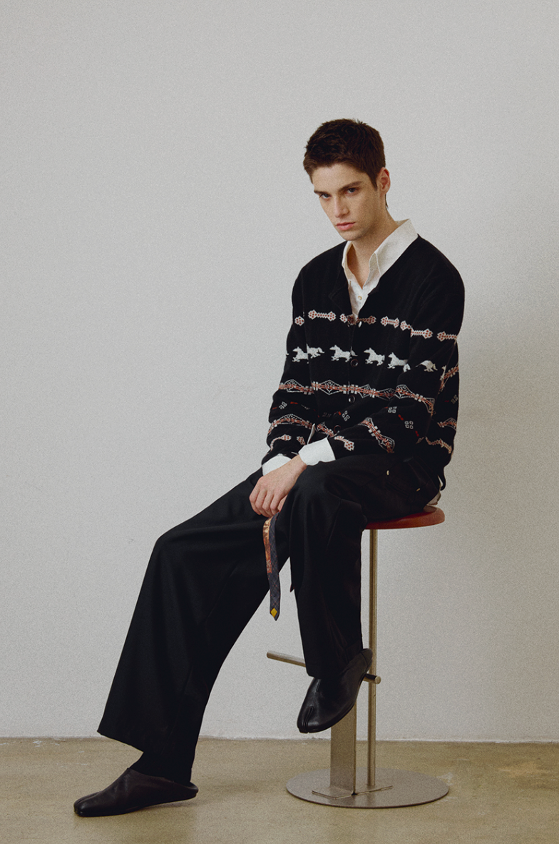 アイスランド柄ジャカード 果実釦ウールカーディガン N6219