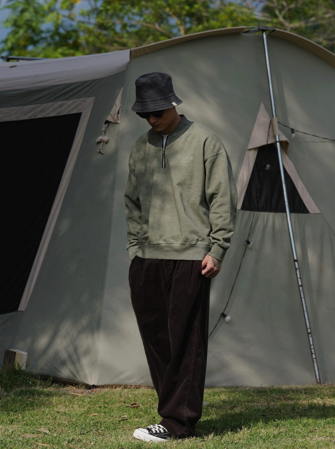 【500G】ウォッシュド ロゴ刺繍 ハーフジップスウェット N6255