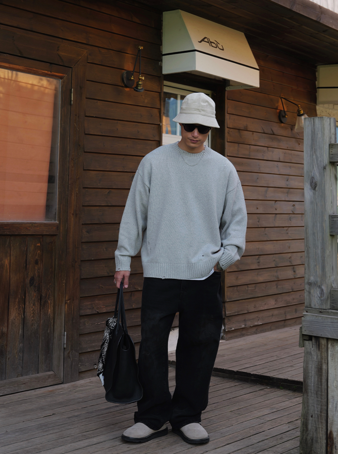 ダメージ加工ウール混 リラックスニットセーター N6257