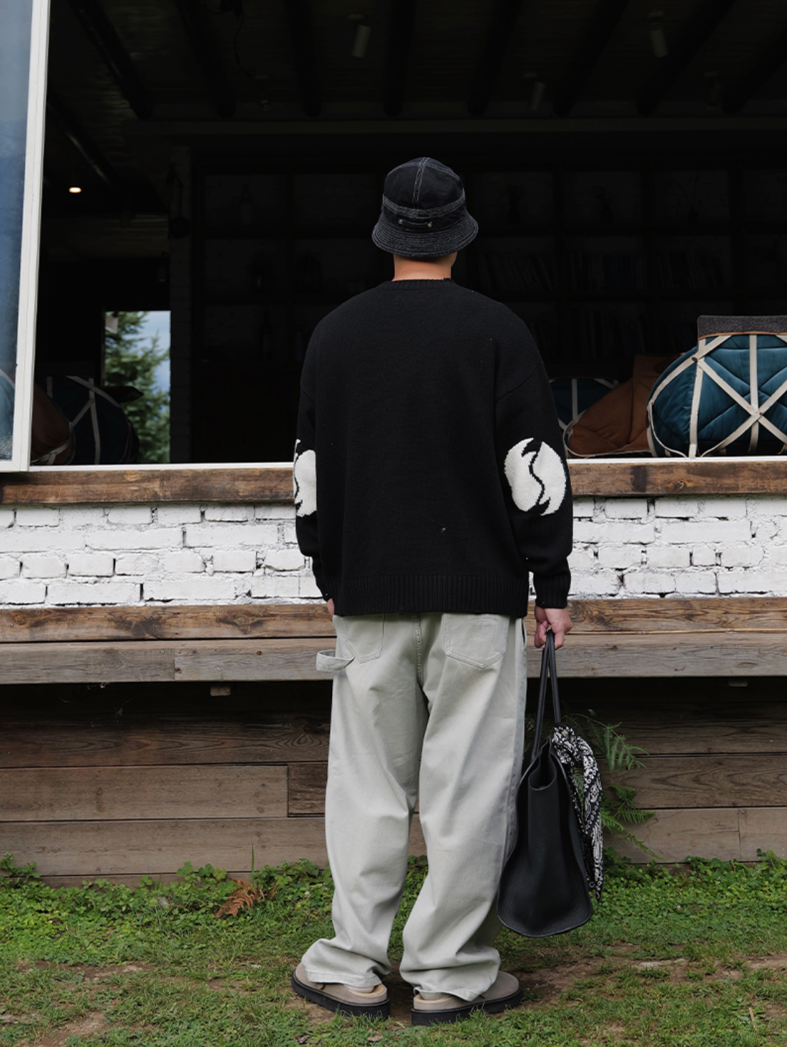 ダメージ加工ウール混 リラックスニットセーター N6257