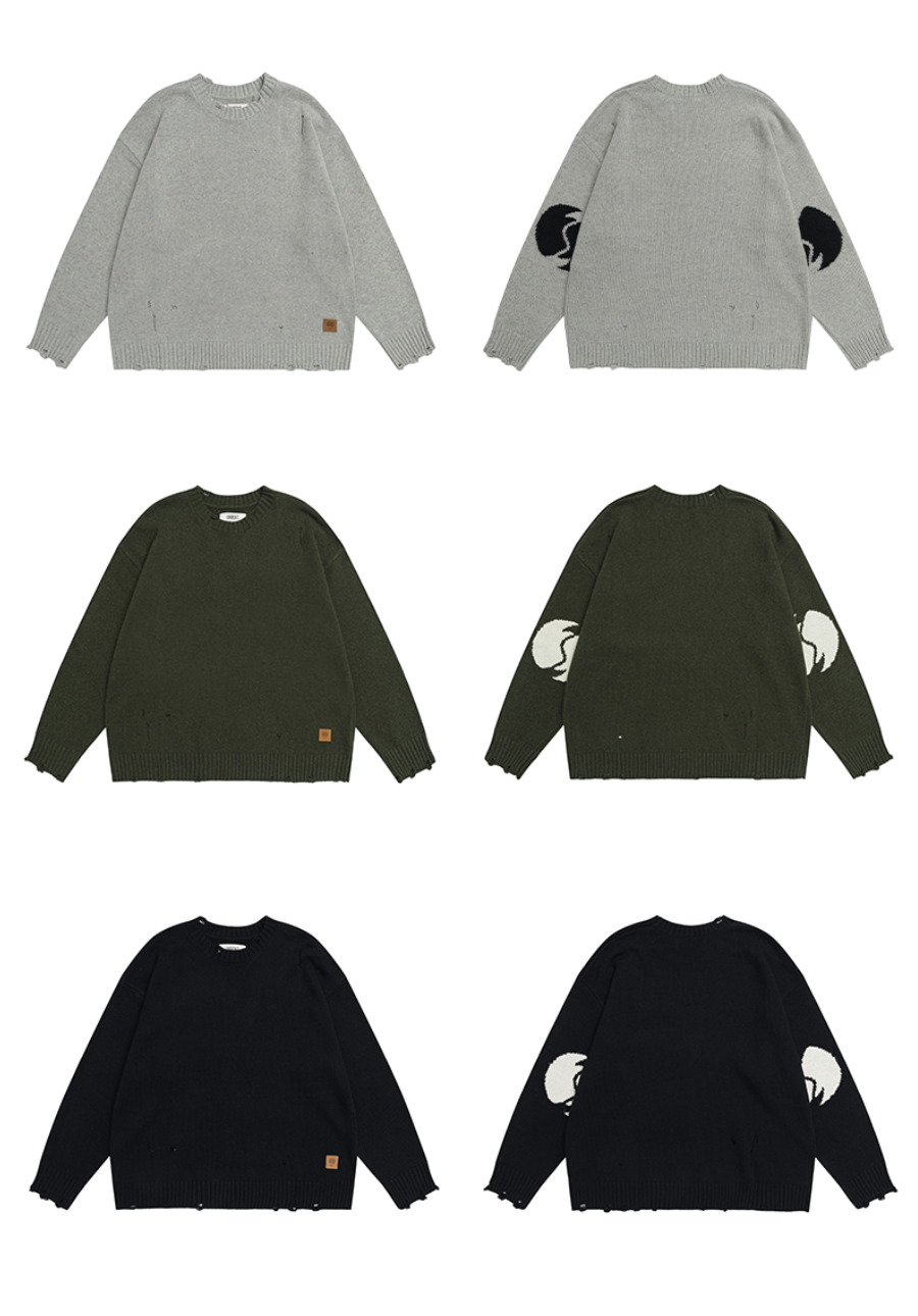 ダメージ加工ウール混 リラックスニットセーター N6257