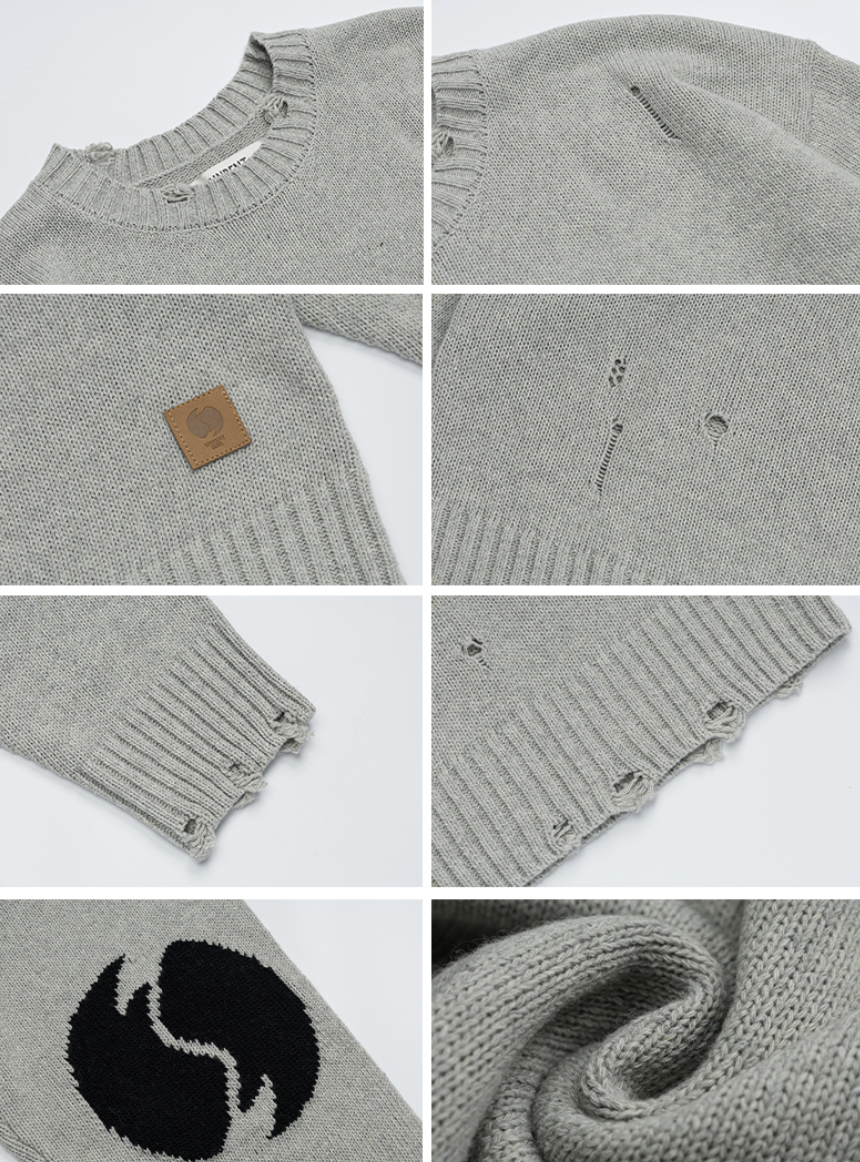 ダメージ加工ウール混 リラックスニットセーター N6257