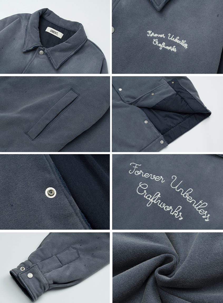 ヴィンテージ加工 刺繍入り 中綿スウェットジャケット N6258