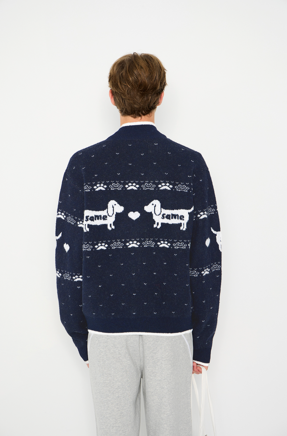ドッグジャカード ウール混 リラックスニットカーディガン N6311