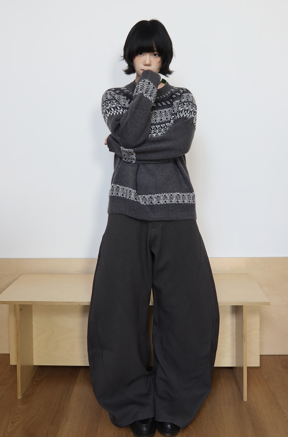 フェアアイル柄 ウール混 リラックスニットセーター N6315